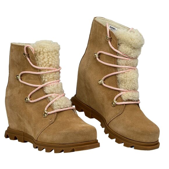 Sorel Women's Joan of Arctic Wedge III Boot Sz 8 Lace Cozy Brown Waterproof NEW - Picture 2 of 11